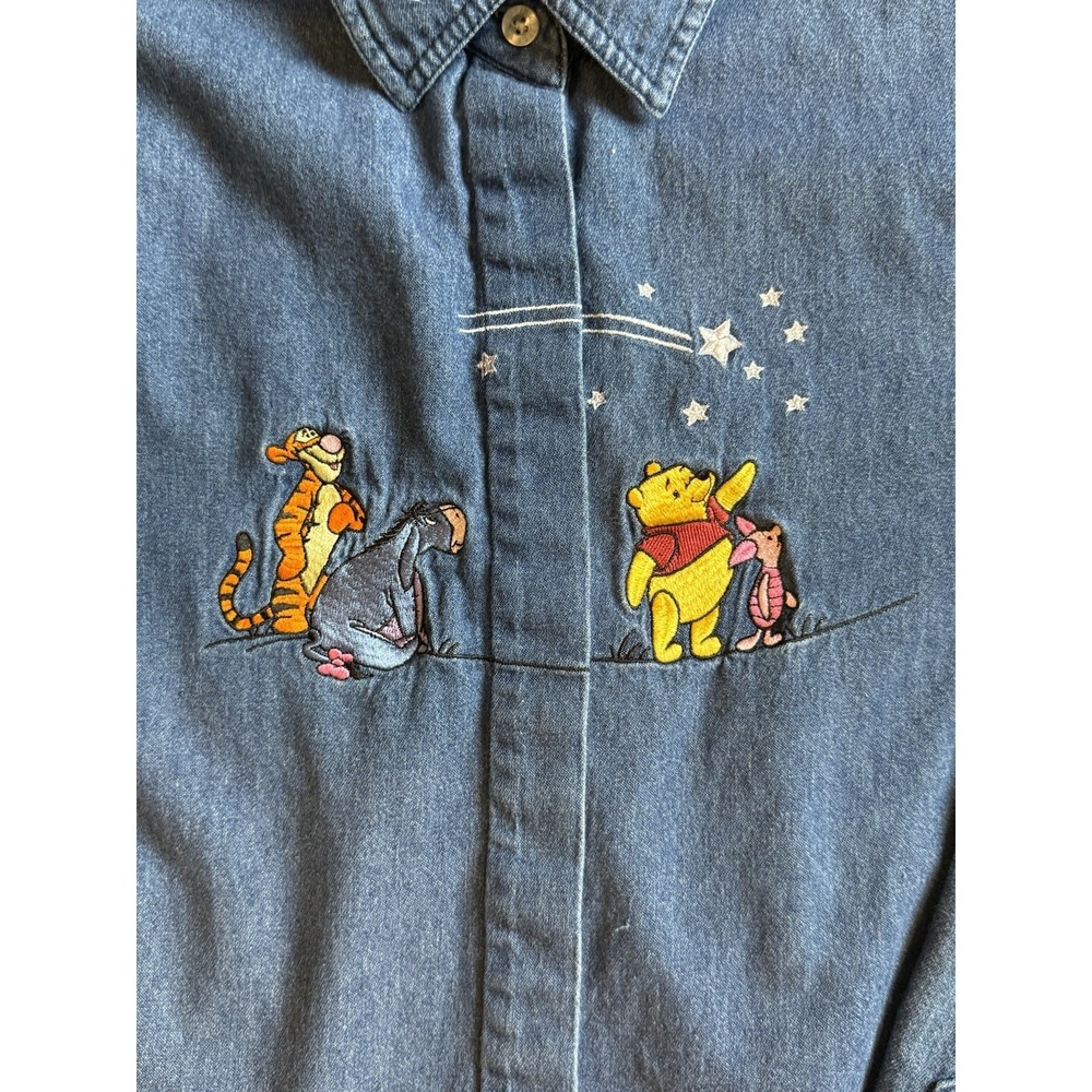 Vintage Style Disney Pooh Denim Shirt Womens XL Embroidered Tigger Eeyore Piglet - Picture 2 of 13